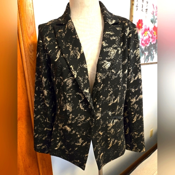 ELLIOTT LAUREN MOONSTRUCK GOLD SPLATTER BLAZER W/SNAP FRONT & ZIPPER POCKETS. 12 - Picture 1 of 10